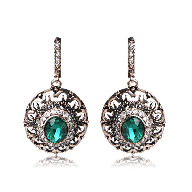 

Vintage Jewelry Women Dangle Earrings Acrylic Bijuterias Green Max Brincos Princess Hook Alloy Turco Long Round Orecchini
