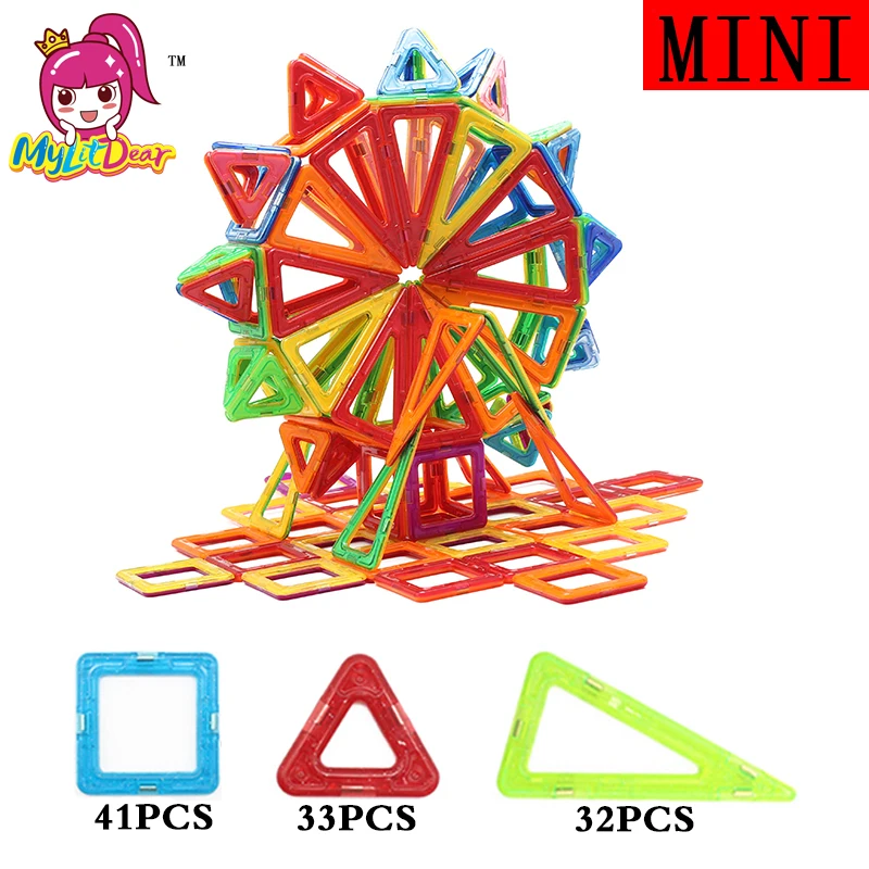 46 шт. мини размер колесо обозрения учебный конструктор, Обучающие магнитные дизайнерская игрушка квадратный треугольник DIY строительные игрушки для детей
