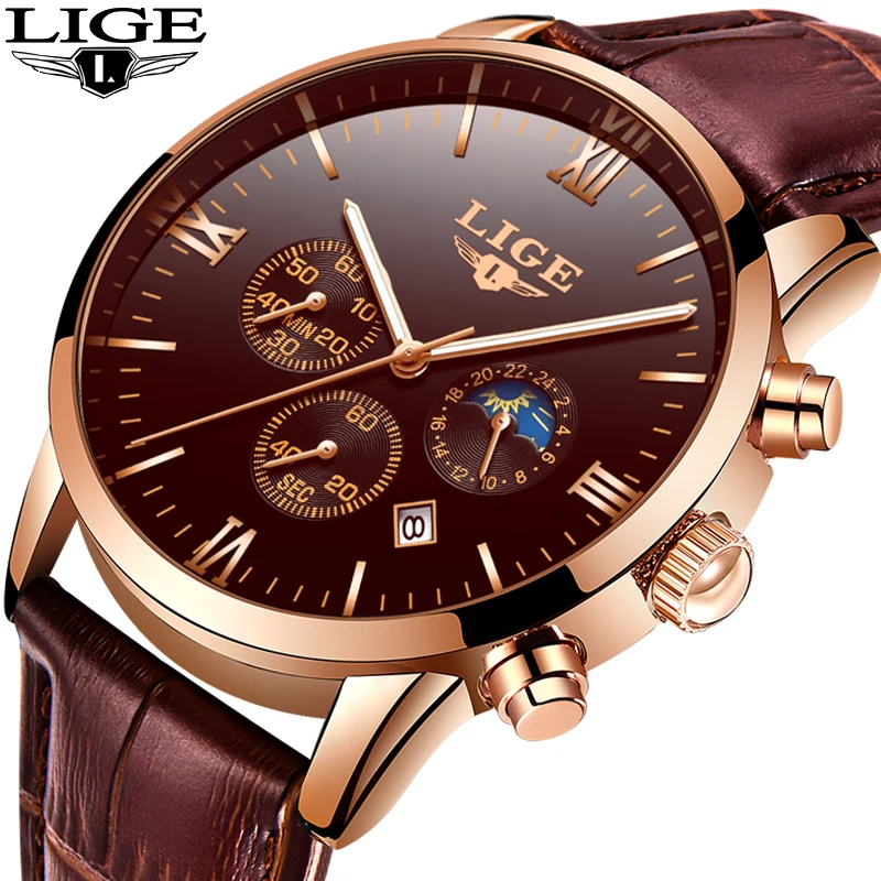 

Relogio Masculino 2019 LIGE Mens Watches Top Brand Luxury Male Watperproof Quartz Watch For Men Casual Leather Gold Wristwatch