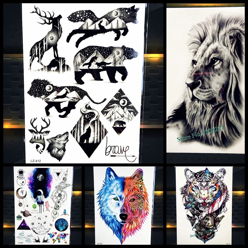 Водостойкая временная татуировка Cool Bear Beast King индийский воин Льва фальшивая