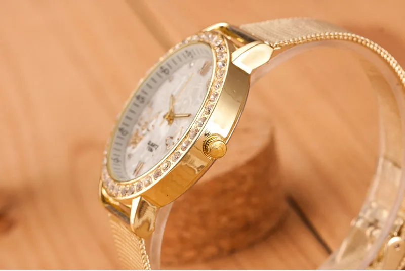 Роскошные наручные браслеты модные Кристальные часы из нержавеющей стали для женщин кварцевые аналоговые сетчатые наручные часы Orologio дропшиппинг