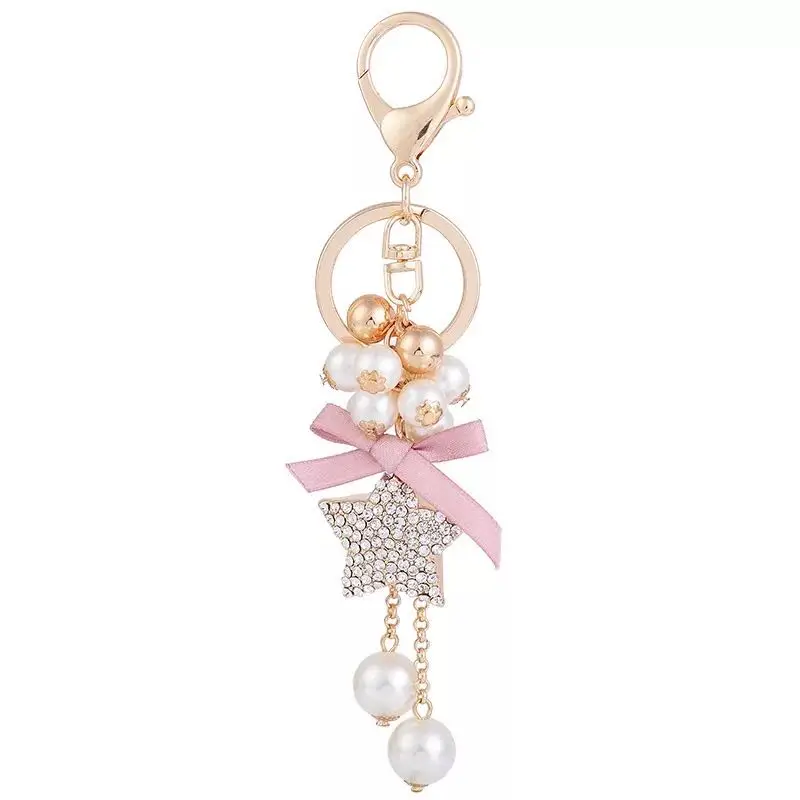 New crystal beaded bow keychain star pendant car key ring fashion creative five-pointed chains | Украшения и аксессуары