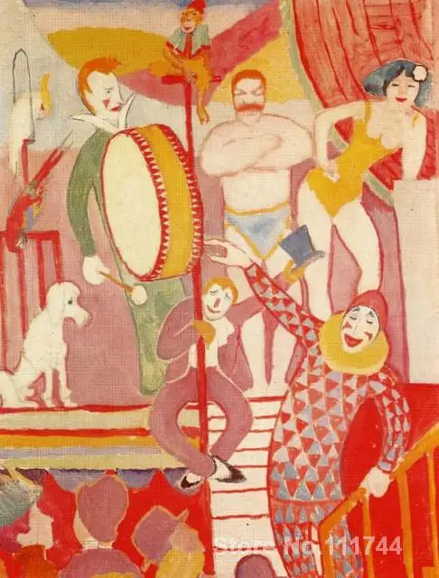 

abstract painting Curcus Picture Pair of Athletes Clown and Monkey August Macke decorative art Hand painted High quality