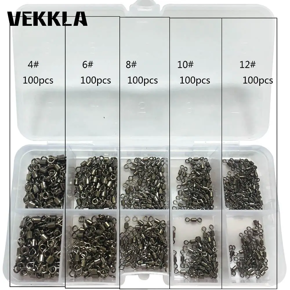 

500pcs/Set Copper Rolling Barrel Fishing Swivel Solid Ring Fish Tool Accessories Hand Tool Set With Case