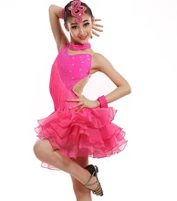 customize girl Latin dance dress professional children tassel sequined Rumba Samba tango dance competition dress