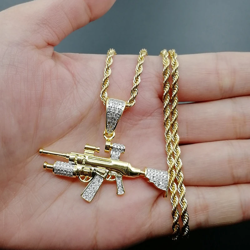 MissFox золотой цвет снайперский пистолет индивидуальный кулон, ожерелье в стиле хип-хоп уникальное ожерелье креативный подарок ювелирные изделия для мужчин новинка