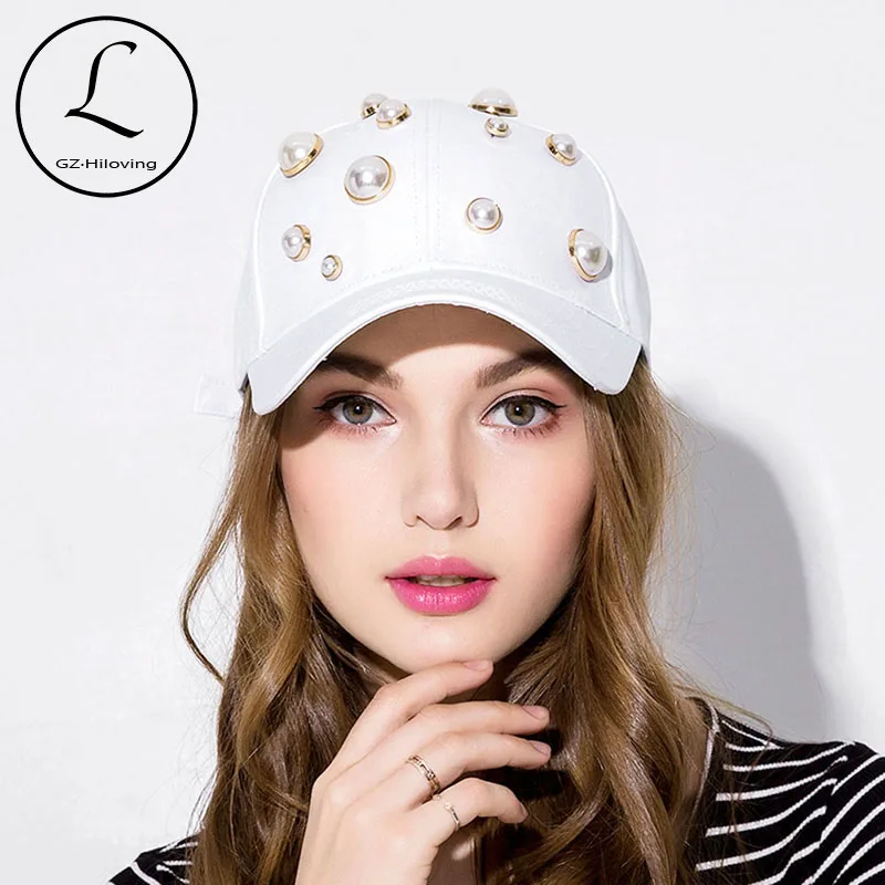 

GZHILOVINGL Fashion Girl Pearl Cotton Baseball Cap Adjustable Spring Sprots Snapback Hats Hip Hop Cap Women Summer Sun Hat 2018