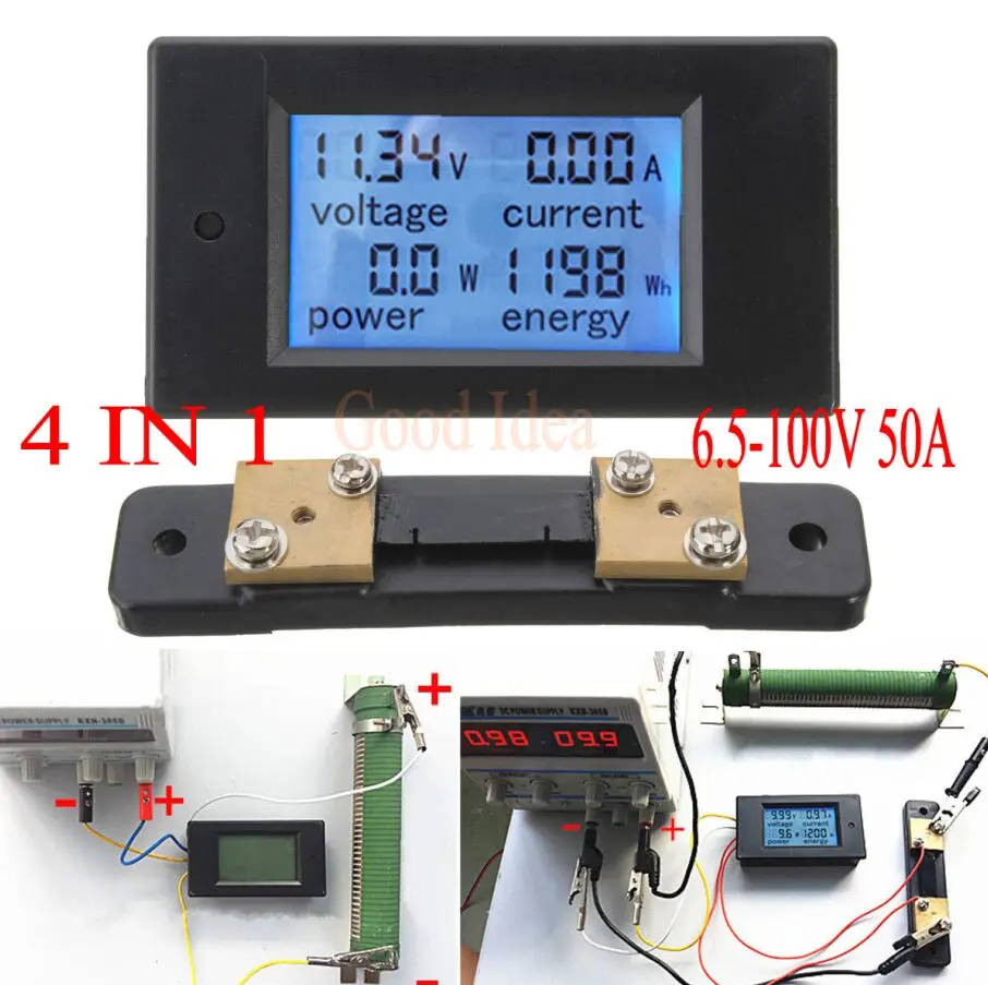 DC 6.5 100v 50A LCD Combo Meter Voltage current KWh Watt Panel Meter