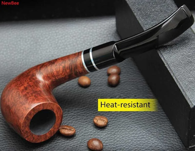 2 imported briar wood tobacco pipe with double metal ring deco bent saddle mouthpiece 9mm carbon filter men smoking pipe