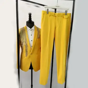 

men yellow suits designs masculino homme terno stage costumes for singers men sequin blazer dance clothes jacket star style
