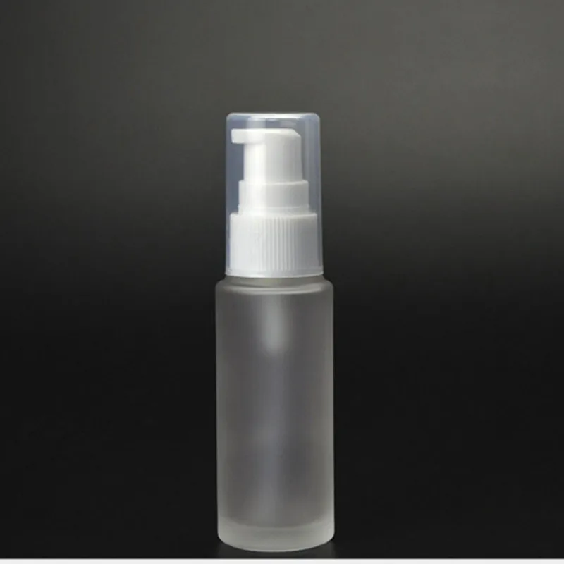 

Free shipment 6pcs 30ml 50ml Clear Frosted Matt Glass Cosmetic Bottle With Sprayer Or Lotion Pump Perfume Refillable Bottle