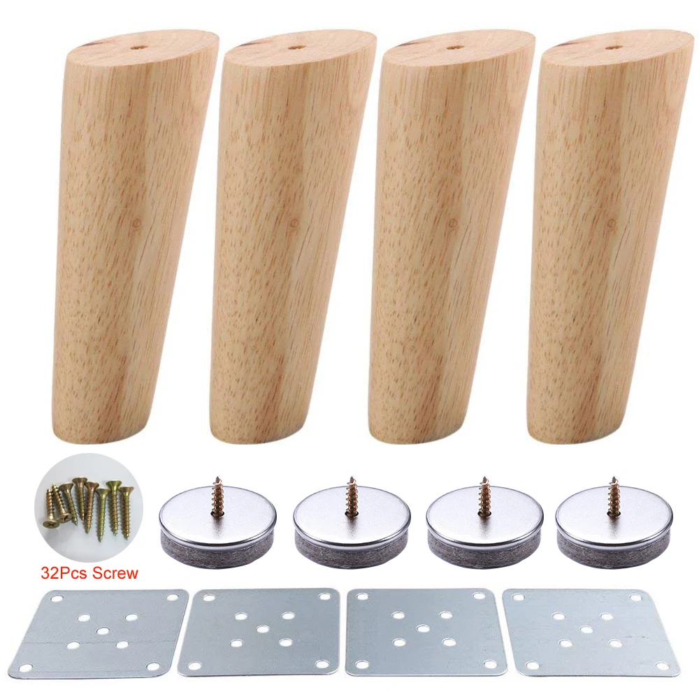 

4pcs 15cm Height Wood Color Oblique Tapered Reliable Wood Furniture Cabinets Legs Sofa Feets With Screws and Mats