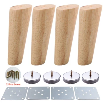 

4pcs 15cm Height Wood Color Oblique Tapered Reliable Wood Furniture Cabinets Legs Sofa Feets With Screws and Mats