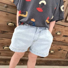 Летние хлопковые джинсовые шорты в Корейском стиле для мальчиков и девочек Детские Мягкие Универсальные однотонные шорты 2-6Y