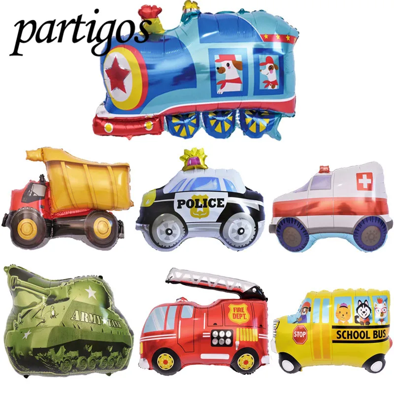 

DIY Cartoon Car Balloons Fire Truck Car Train Foil Balloon Ambulance helium Globos Children Gifts Birthday Party Decor Kids toys