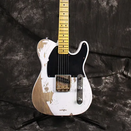 

Hot Handwork Relic Electric Guitar with Ash Body in Dark white Color, Aged guitar parts, Brass Saddle bridge, Vintage guitarra