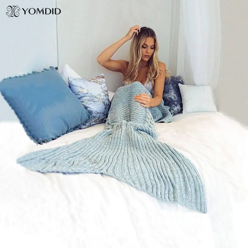

Mermaid Blanket Yarn Knitted Mermaid Tail Blanket Handmade Crochet Very Soft For Home Sofa Sleeping Bag Kids Adults Sleeping Bag