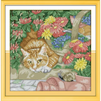 

Cat and snail counted Embroidery Cross Stitch Needlework Kiss Cross-Stitching sets Handmade Art DIY Home Decoration Decor Gift