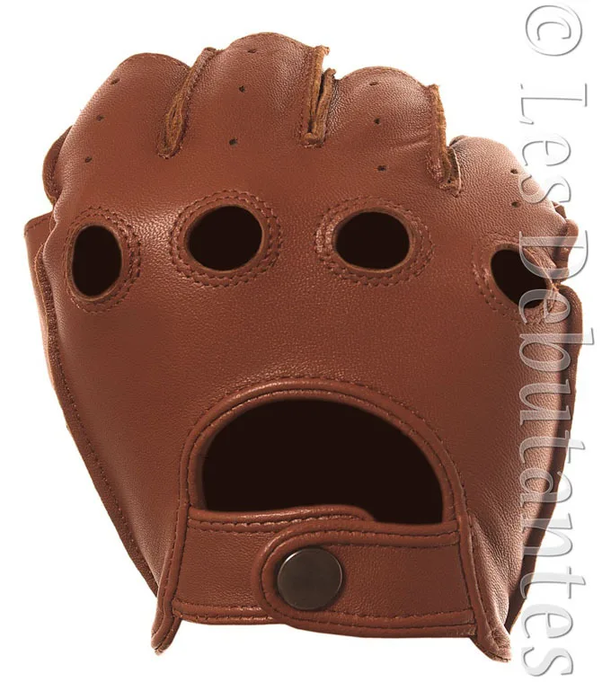 MEN'S BROWN LEATHER FINGERLESS DRIVING GLOVES FREE SHIPPINGin Gloves
