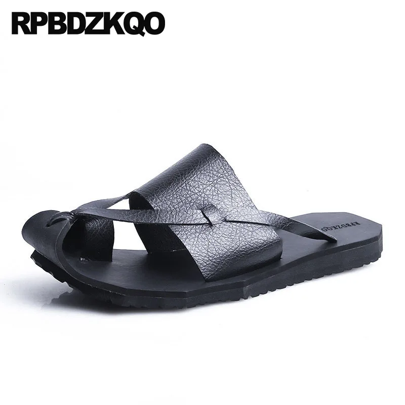 

Breathable Native Men Gladiator Sandals Summer Flip Flop Black Slides Italian Leather Slippers White Toe Loop Shoes Strap Roman