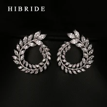 Большой бренд класса люкс прозрачный AAA+ серьги с цирконием кубической огранки белый/розовое золото цвет CZ серьги с камнем для женщин/леди ювелирные изделия HE0003