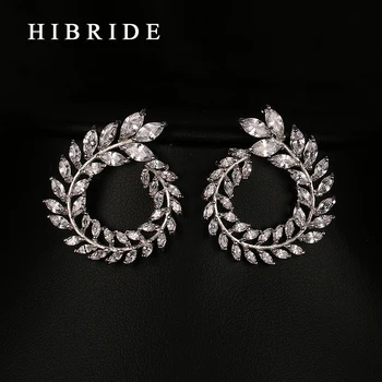 Big Brand Luxury Clear AAA+Cubic Zirconia Stud Earrings White/Rose Gold Color CZ Stone Earings For Women/Lady Jewelry HE0003