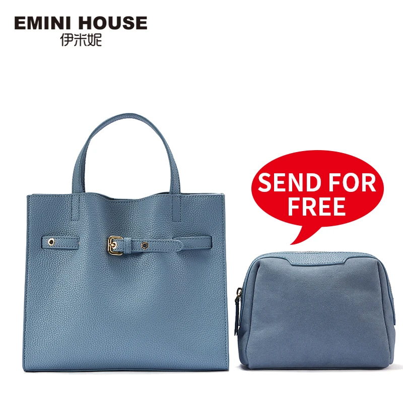 EMINI HOUSE Belt Handbag Split Leather Shoulder Bag Luxury Handbags Women Bags Designer Women Tote Bag [Send Free Inner Bag]