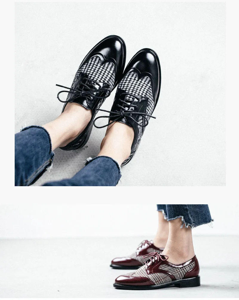Women Oxford Luxury Brogue Shoes Women Designers Lace Up FLock+Leather Office Lady Shoes Platform Casual Oxford Shoes For Women (55)