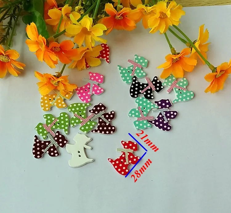 

40pcs 21*28mm Decorative wooden buttons colorful Dog shape DIY sewing clothes button for craft scrapbooking sewing accessories