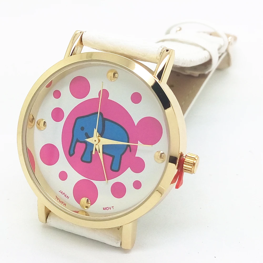 

Fashion Geneva platinum watch women leather elephant print girl watch