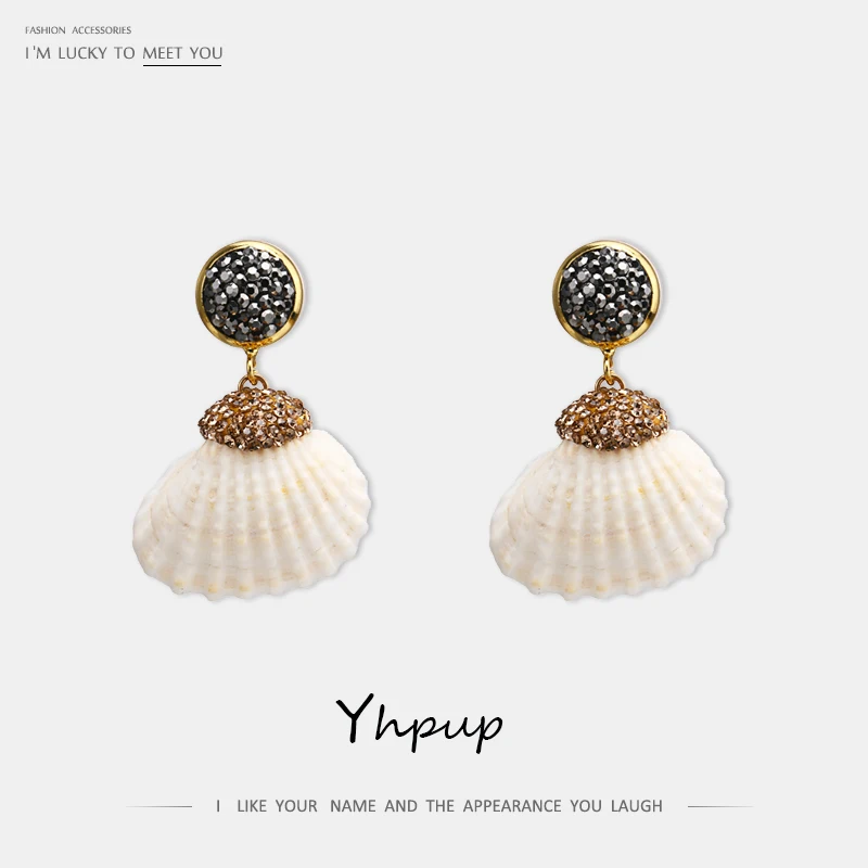 

Yhpup Trendy Simple Design Natural Shell Dangle Earrings Boho Crystal Earrings Girl Beach Jewelry boucle d'oreille femme 2019