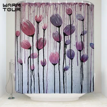 

Bath Shower Curtains 72 x 72 Inches Home Art Painting Purple Flowers Mildew-resistant Bathroom Decor Sets with Hooks