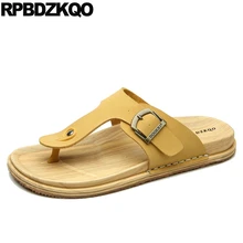 Шлепанцы Тапочки без шнуровки модные пляжные родной дышащие мужские сандалии кожа Летние желтые непромокаемые обувь белый воды