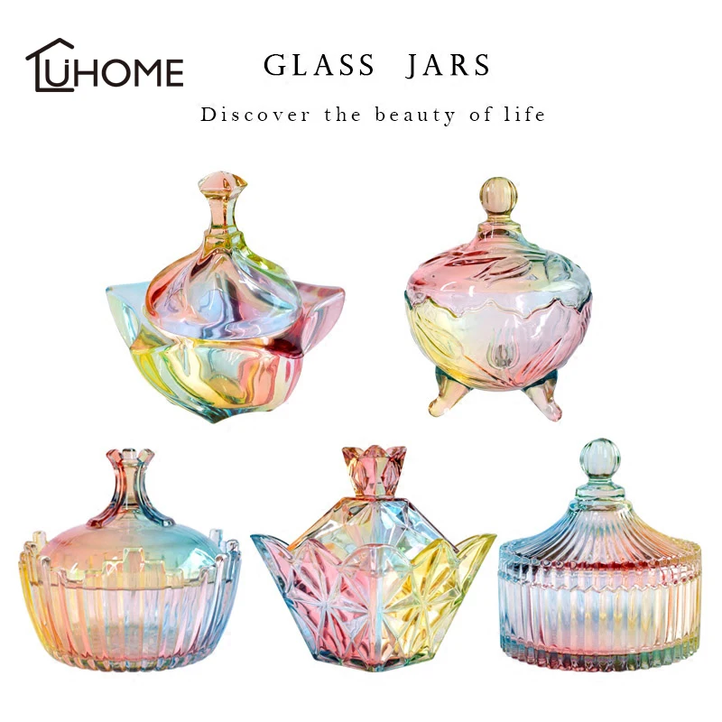 

Colorful Glass Candy Boxes Creative Romantic Wedding Elegant Decoration Jewelry Candy Jar Wedding Party Gifts Storage Tank