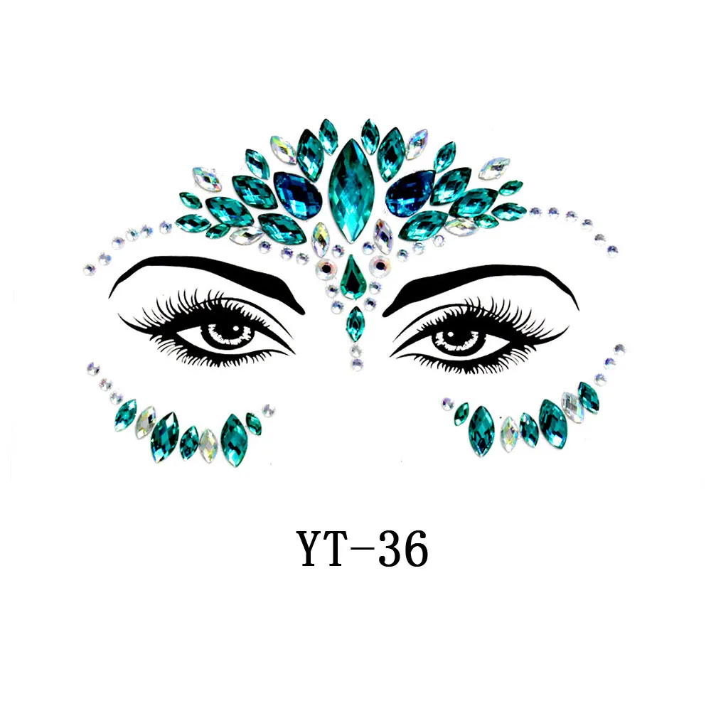 Временные женские яркие татуировки со стразами, украшения для лица, вечерние украшения для ночного клуба, украшения для тела, флэш-принадлежности для макияжа - Цвет: YT36