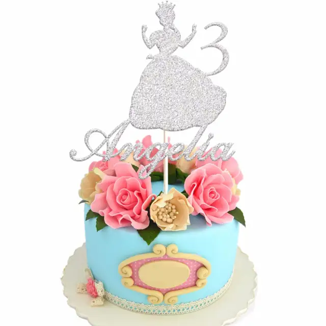 Personalised Custom Name Age Princess Cake Topper In Glitter
