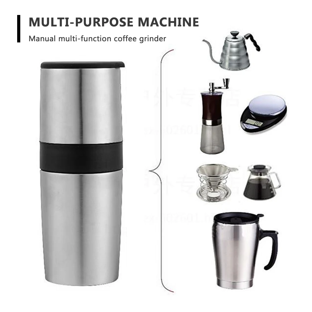  All In One Portable Manual Coffee Bean Grinder Set Coffee Maker Brewer Filter with Travel Mug Adjus