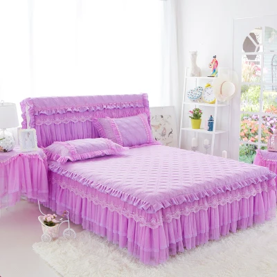 150*200 см домашний текстиль хлопок стеганое покрывало юбка с Роскошные кружева бежевый розовый простыней комплект Обложка принцесса покрывало bedcloth - Цвет: 4