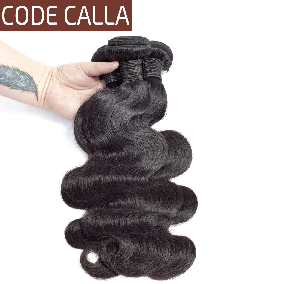 

Code Calla Peruvian Body Wave Hair Extensions 3/4 Bundles 100% Non Remy Human Hair Weave Natural Black Color Bundles For Women