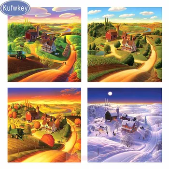 

4pcs supernatural diamond painting Four Seasons Round Diamond Picture Embroidery Pattern Diamond mosaic Cross Stitch home decor