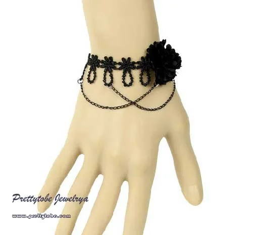 Free Shipping 2 pcs/Lot Lace Bracelets Black Flower Retail Wholesale | Украшения и аксессуары