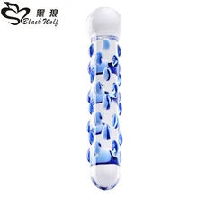 Black wolf double ended dildo Pyrex glass crystal fake penis anal butt plug female male adult masturbation sex toys women gay