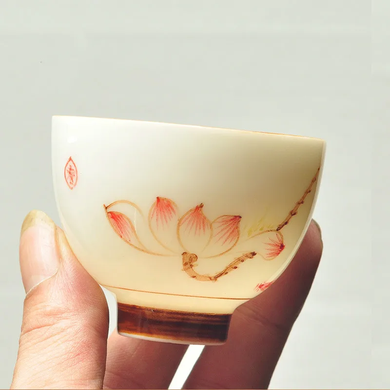 Chinese Ceramics White Porcelain Tea Cup Hand Painted Kung Fu Teacup