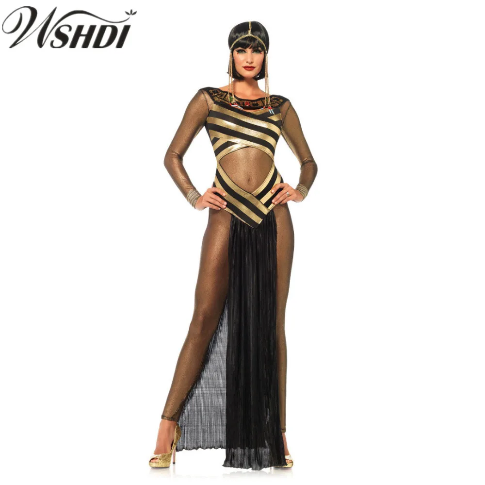 

Women's Goddess Isis Costume Sexy Gold Mesh Insert Halloween Costume Adult Costume Egyptian Cleopatra Royal Cosplay