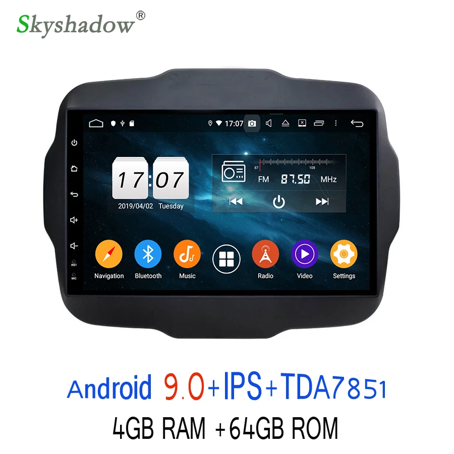 Sale HD TDA7851 Android 9.0 For Jeep Renegade 2016 2017 4GB+64GB+8core Car DVD Player GPS Glonass map RDS Radio wifi Bluetooth 4.2 TV 3