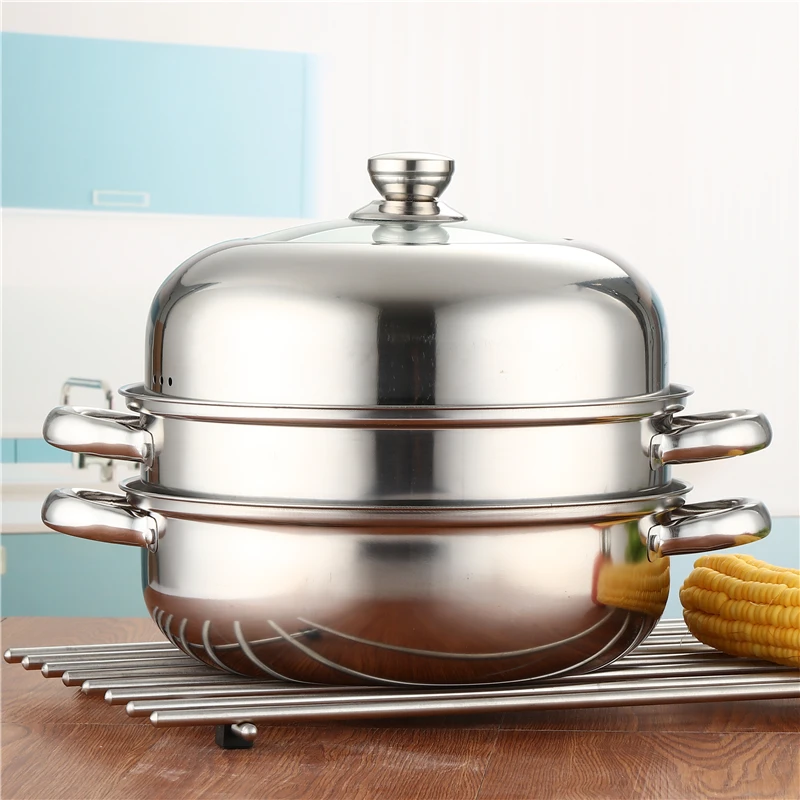 

Stainless Steel Double Layer Steamer Pot Multipurpose Special Purpose Thicken Stockpot Hot Pot Apply to Gas and Induction Cooker