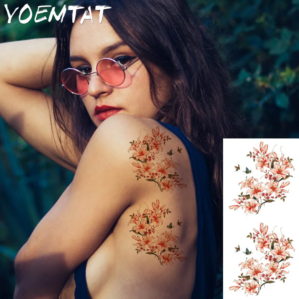 lifelike cherry blossoms arm shoulder tattoo stickers flash henna tattoo fake waterproof temporary tattoos sticker women on body