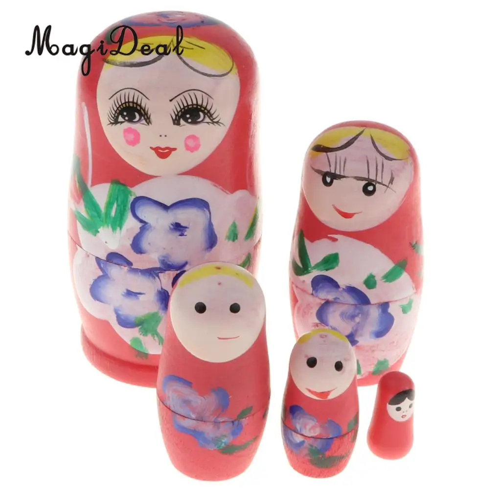 5PCS Wooden Russian Nesting Dolls Matryoshka Stacking Nested Dolls Toys Christmas Gifts Home Decoration for DIY Hand Painted