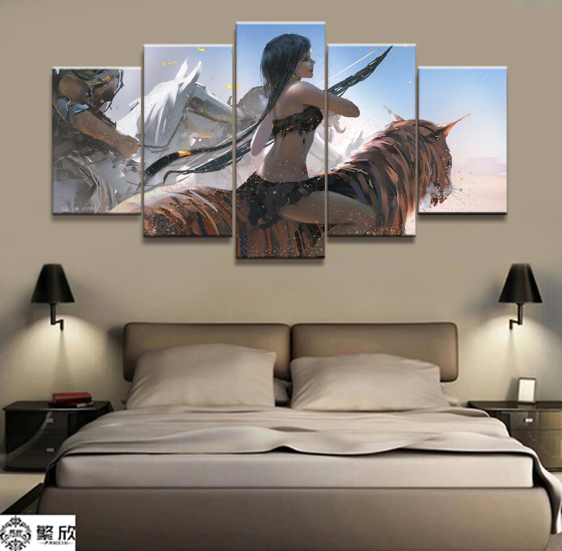 

Home Decor Modular Canvas Picture 5 Piece WLOP Ghost Blade Angel Princess Anime Painting Poster Wall For Home Canvas Wholesale