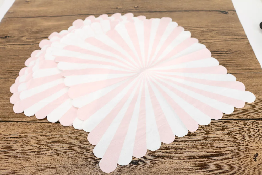 100pcs Pink White Scalloped Edge Napkin First Birthday Dinner Dessert